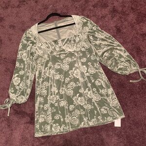 NWT Sage Green Floral Velvet Dress